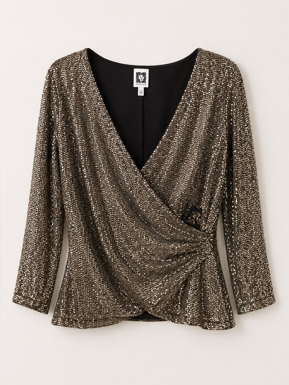 NWT New Anne Klein Gold Sequin Wrap V-Neck Top Large L